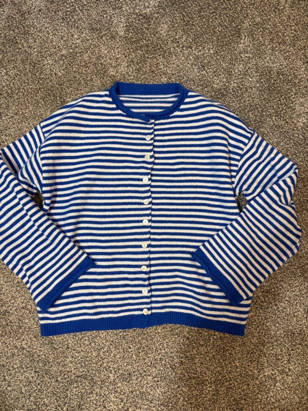 Amazon Essentials Blue and White Striped Button-Up Cardigan